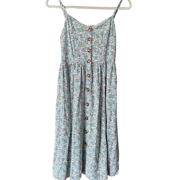 Japna Dresses & Skirts - Japna Button Front Spaghetti Straps Flora Midi Dress Size M